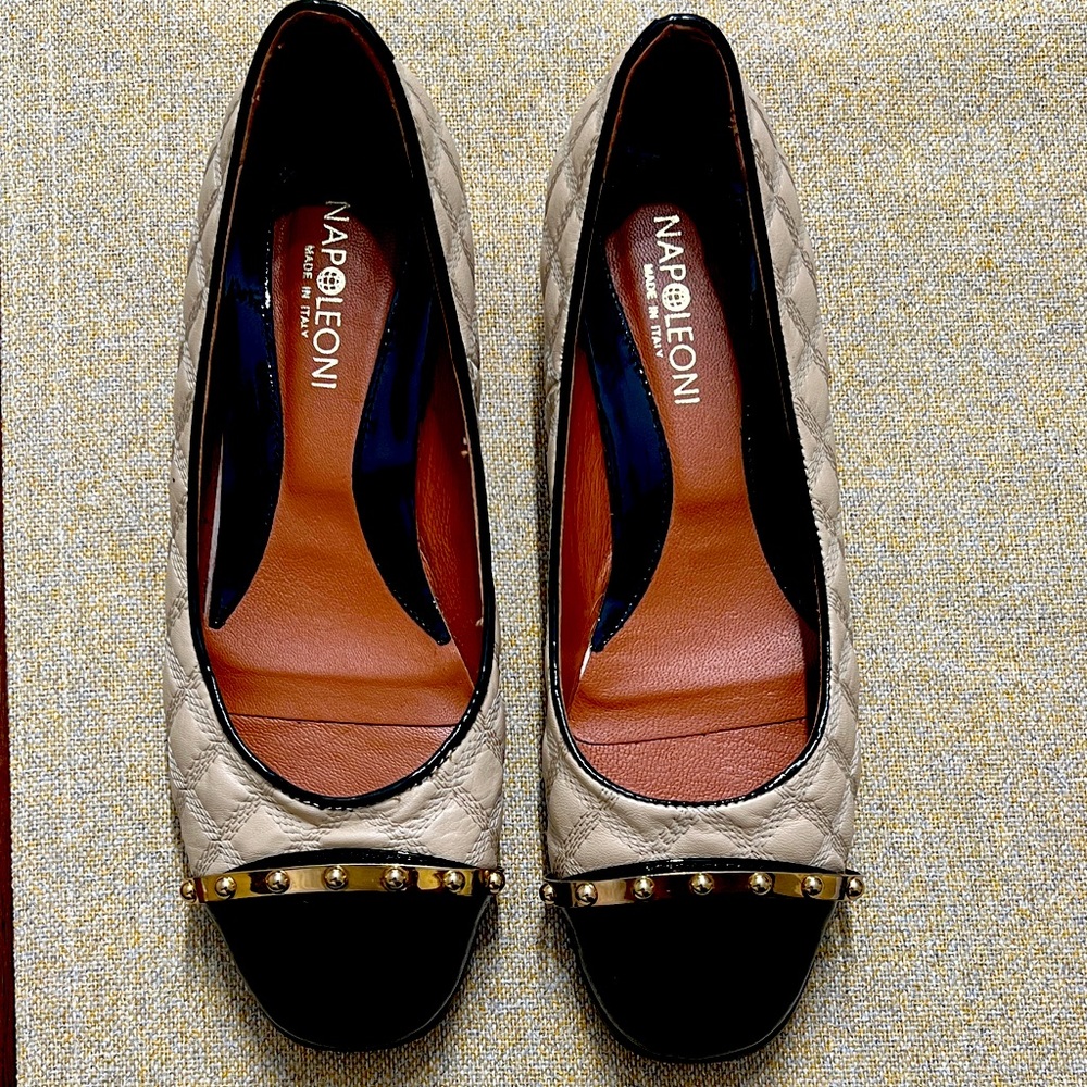 ❤️Napoleoni Women's Black and Cream Quilted Flats